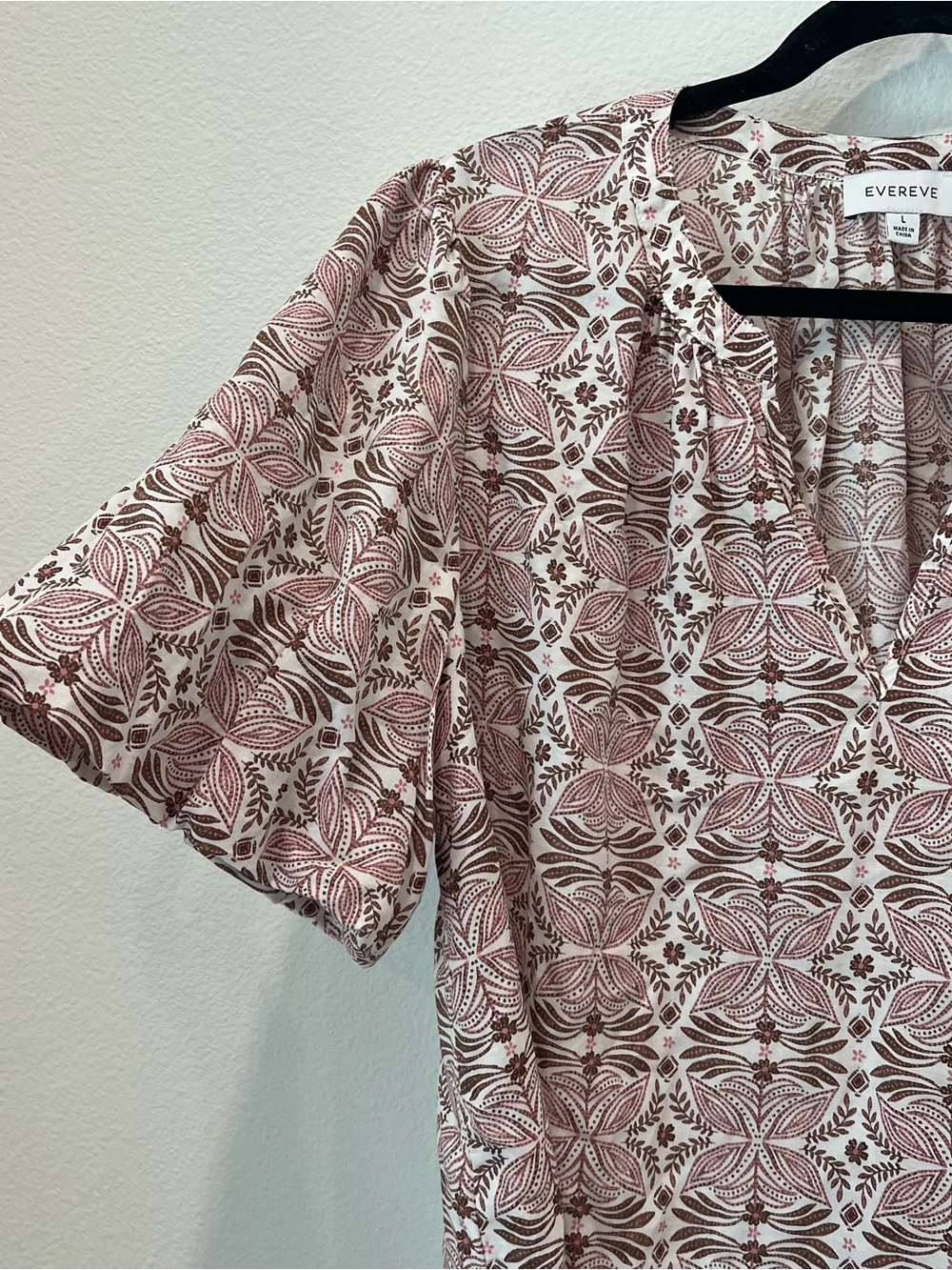Evereve women’s block print Chloe v-neck swing blouse top large summer vacation - Picture 3 of 8